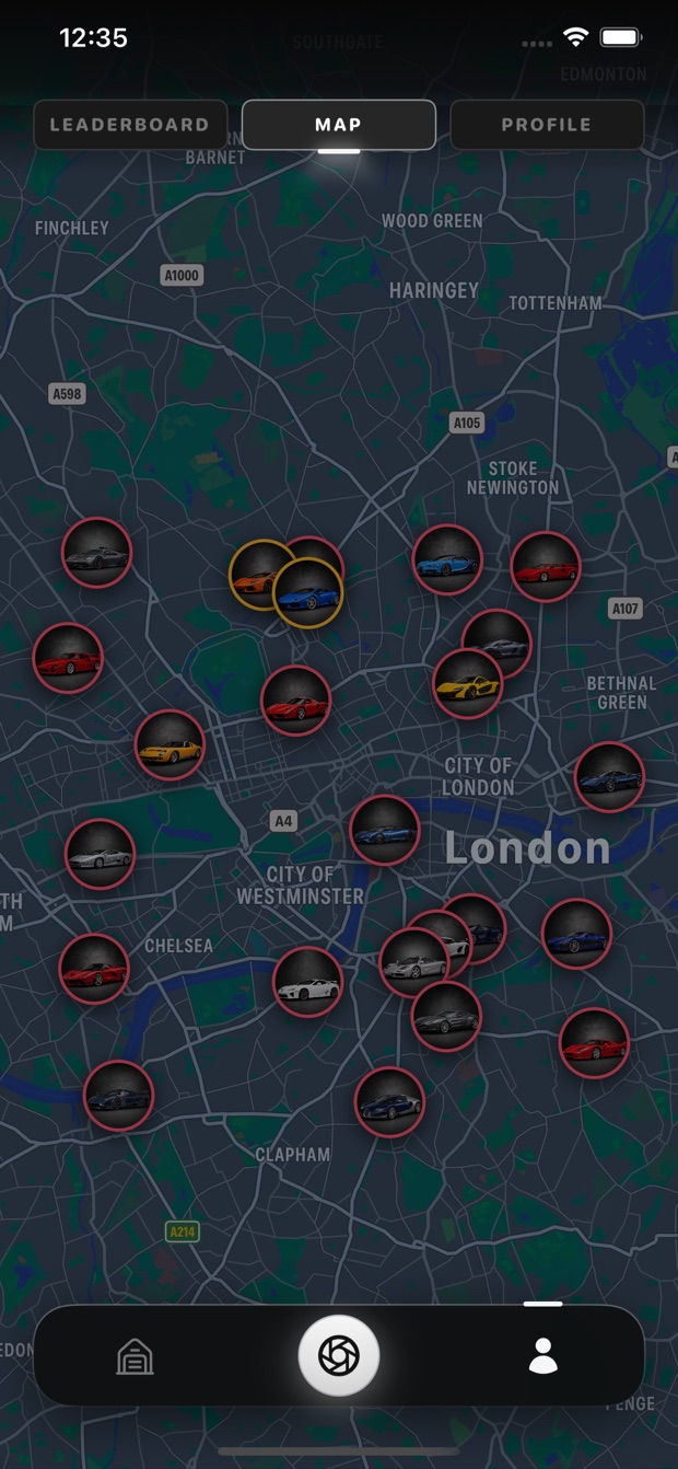 The KaChow map, pinned with the cars found around the city.